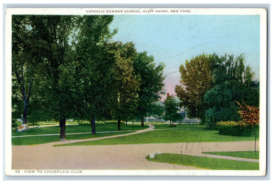 1939 Catholic Summer School View To Champlain Club Cliff Haven NY Postcard