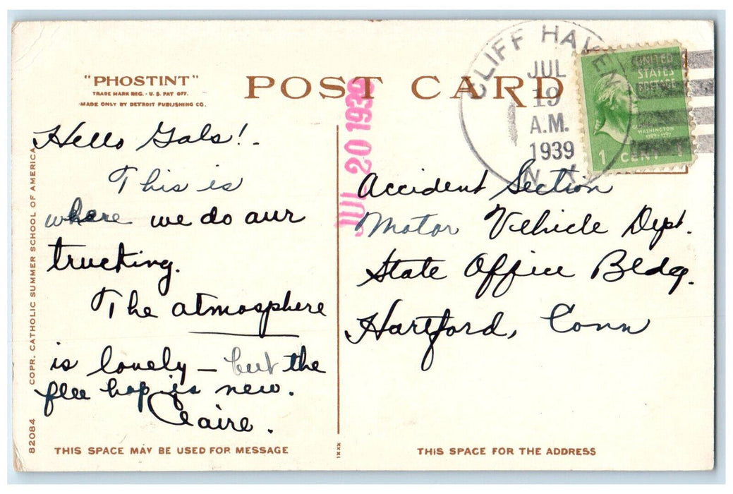 1939 Catholic Summer School View To Champlain Club Cliff Haven NY Postcard
