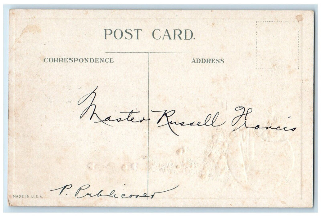 c1910's Valentine Greetings Message Hearts Flowers Moon Embossed Posted Postcard