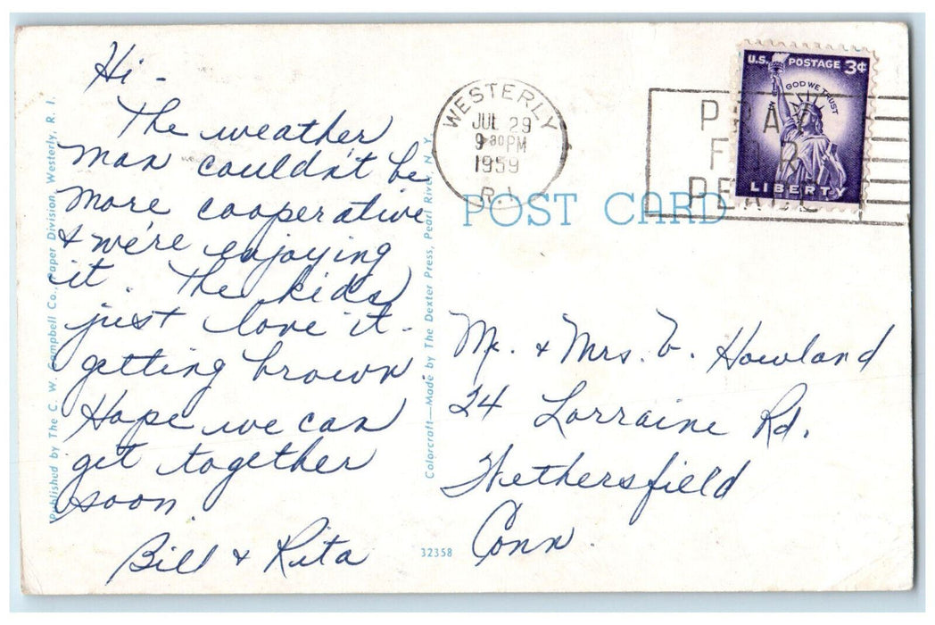 1959 View Of Clam Beds At Atlantic Beach Westerly Rhode Island RI Postcard
