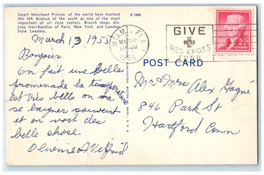 1955 View Of Lincoln Road Cars Street Tree-lined Miami Beach Florida FL Postcard