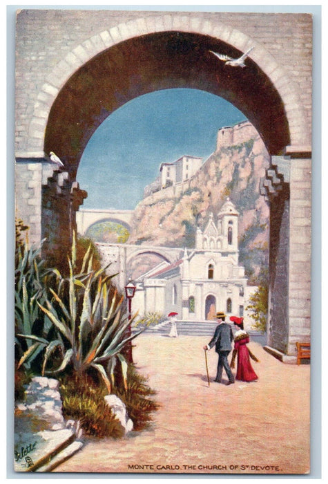 c1910 Monte Carlo The Church of St. Devote Monaco Oilette Tuck Art Postcard
