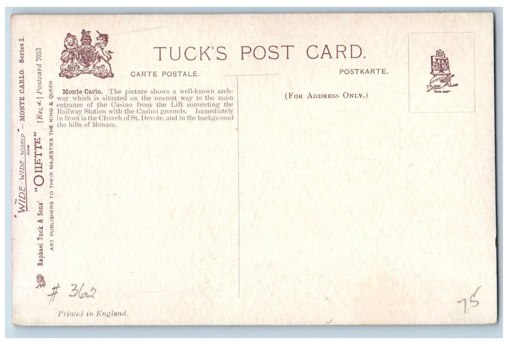 c1910 Monte Carlo The Church of St. Devote Monaco Oilette Tuck Art Postcard
