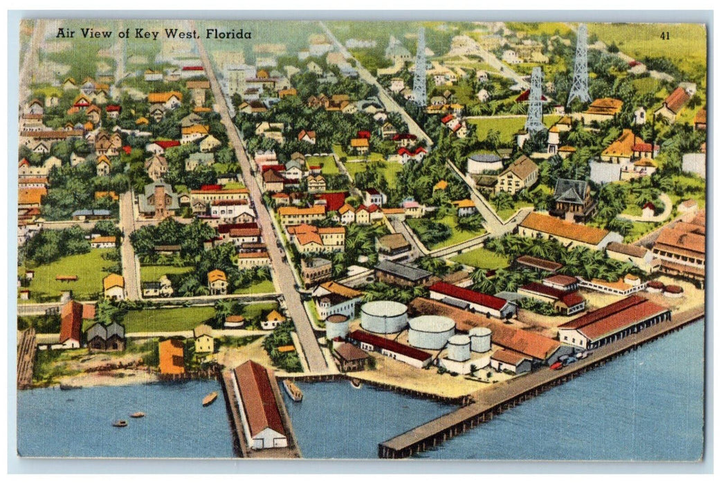 1953 Air View Of Key West Florida FL, Towers Building Street Scene Postcard