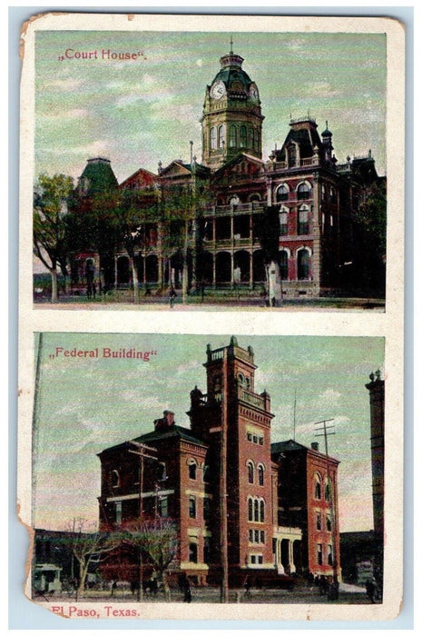 1908 Court House Federal Building Exterior El Paso Texas Tarjeta Postal Postcard