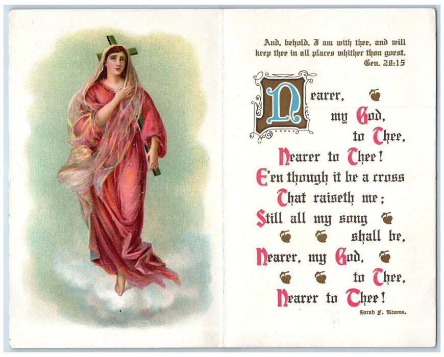 1909 Christmas Greetings Religious Message Cross Sarah Adams Fold Out Postcard