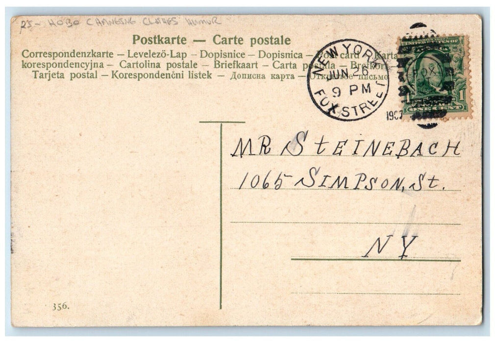 c1910's Man Hobo Changing Clothes Humor At Last Alone Swimming Antique Postcard