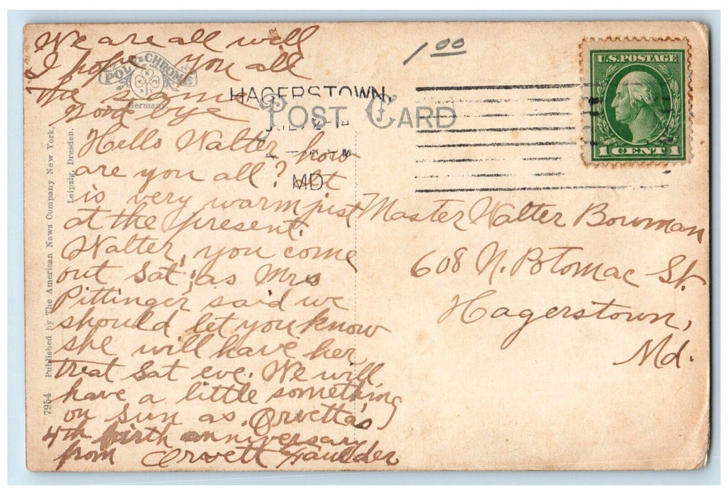 1910 Gun Drill Board U.S. Man O'War Navy World War Hagerstown Maryland Postcard