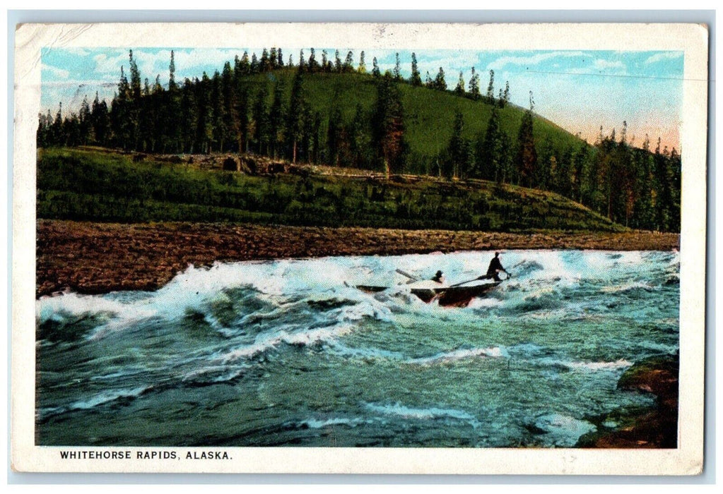 1927 Whitehorse Rapids Boat River Lake Waves Mountain Alaska AK Vintage Postcard