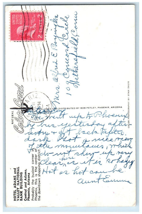 1954 Hotel Adams And Valley National Bank Building Phoenix Arizona AZ Postcard