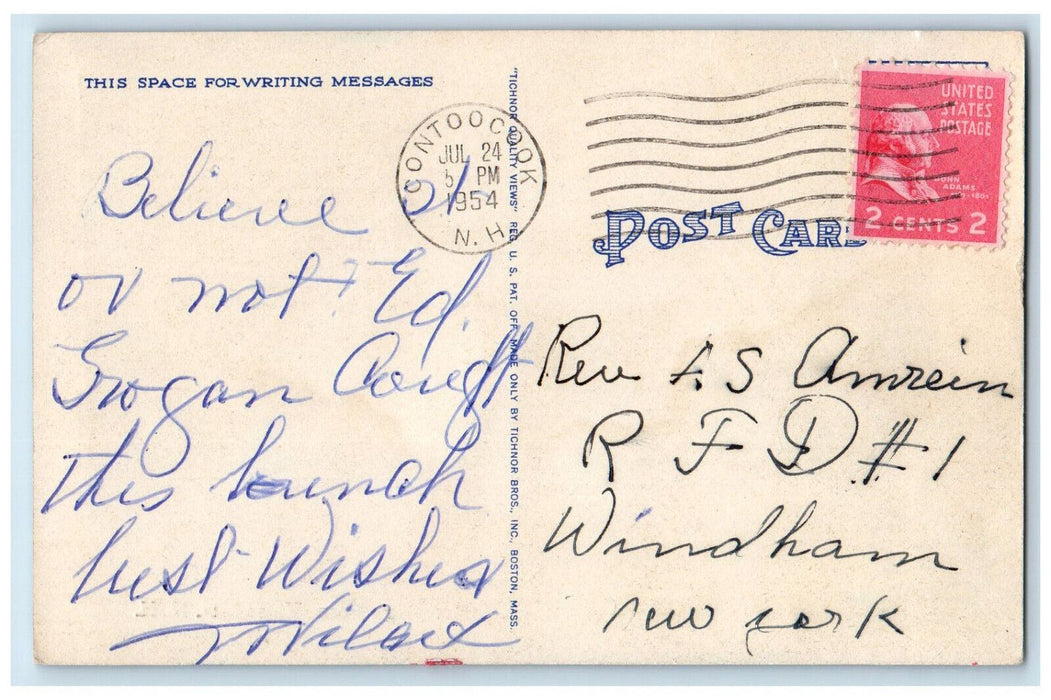 1954 Greetings From White Mts. Contoocook NH, Fisherman Fish Humor Postcard