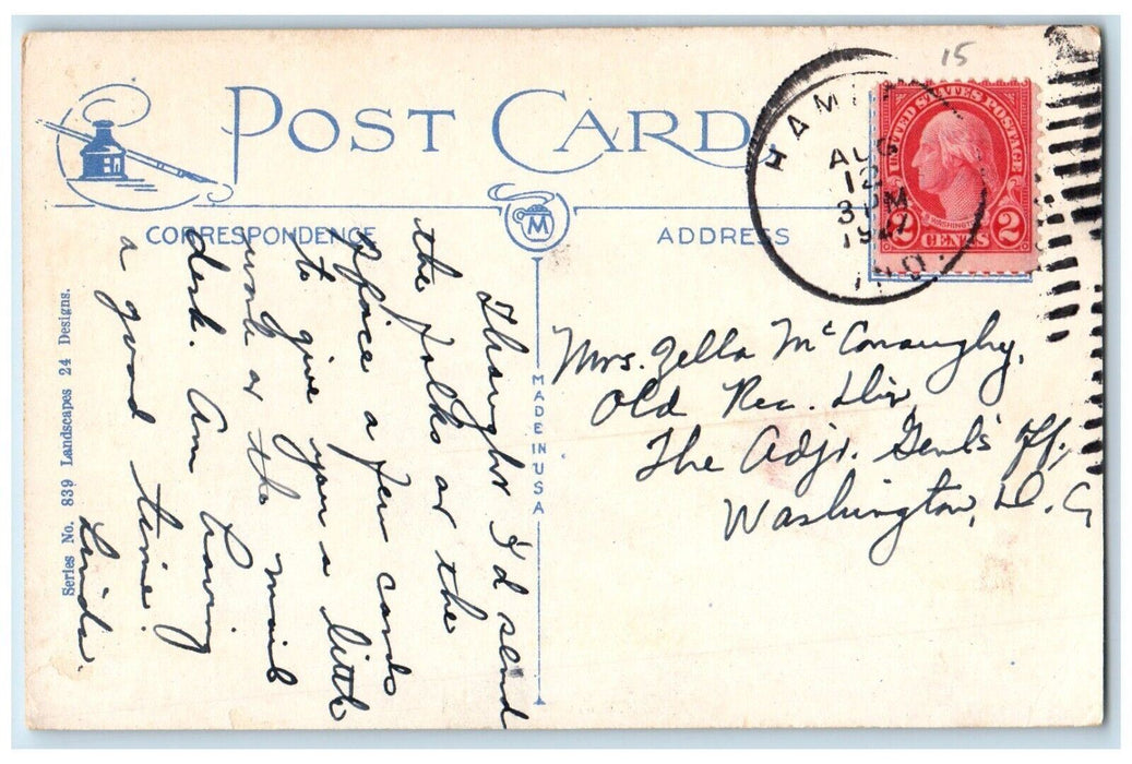 1927 Greetings Classic Car Bridge Field Hamlet Indiana Vintage Antique Postcard