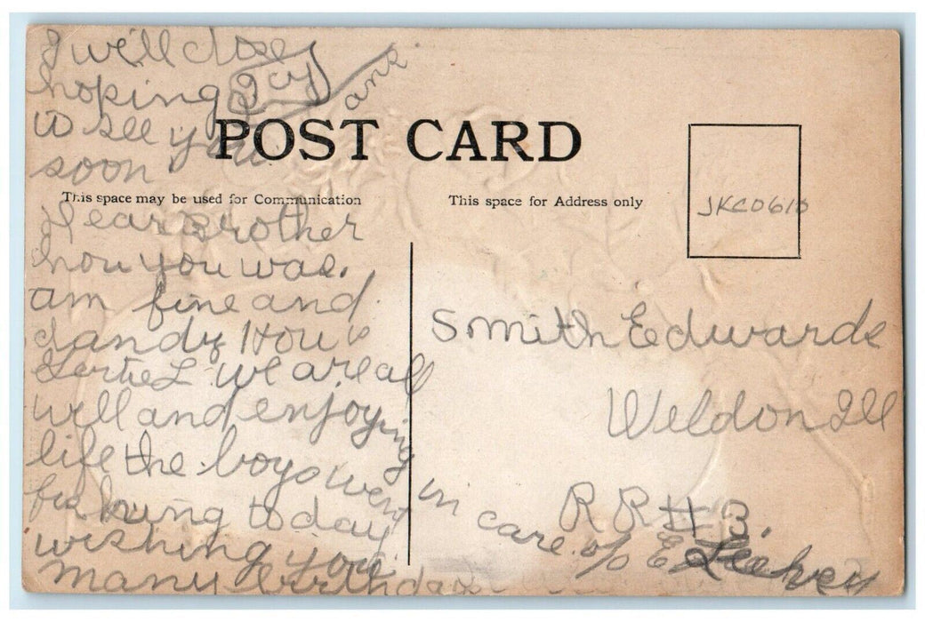 c1910 Glitter Greetings From Flower Embossed Soloman Illinois Vintage  Postcard