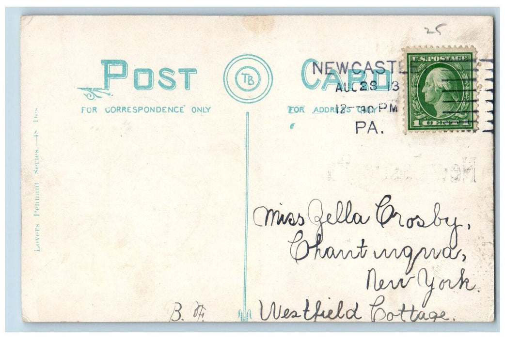 Greetings From New Castle Pennsylvania PA, Trees Garden Scene Pennant Postcard