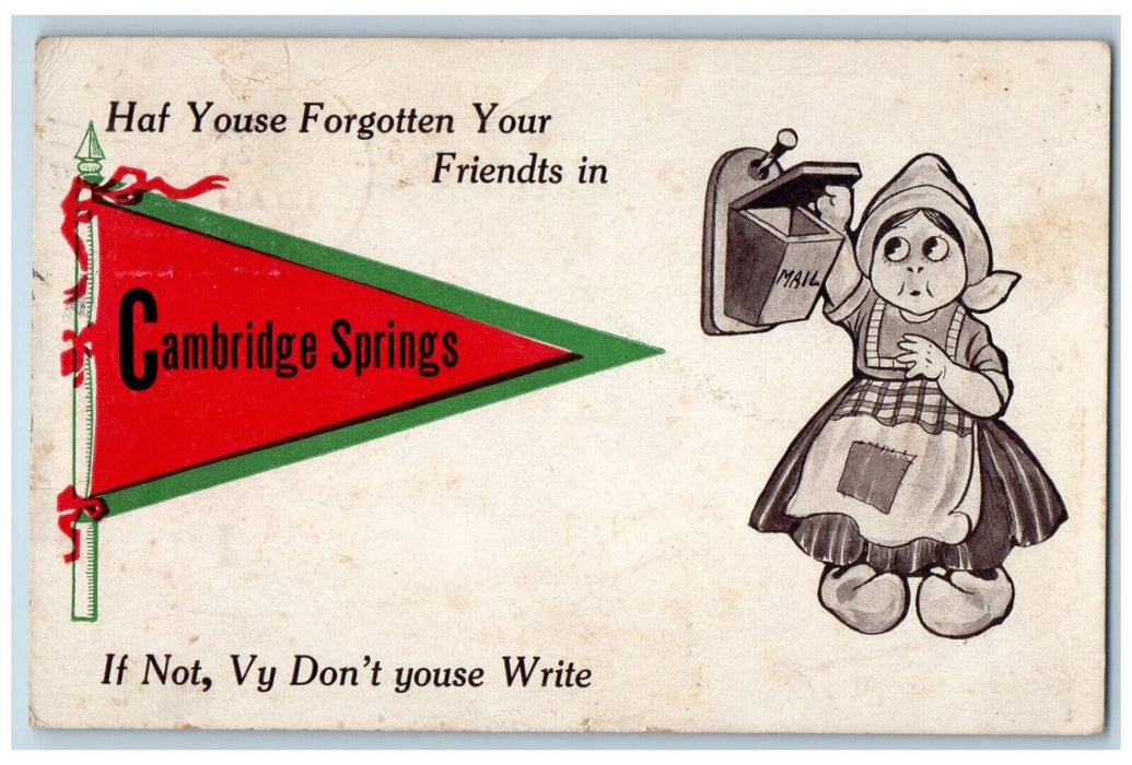 Greetings From Cambridge Springs Pennsylvania PA Letters Humor Pennant Postcard