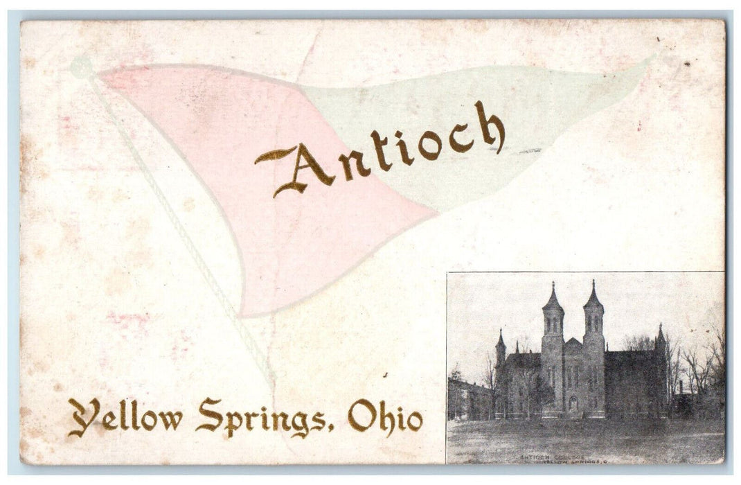 1912 Greetings From Yellow Springs Antioch Dayton Ohio OH Pennant Postcard