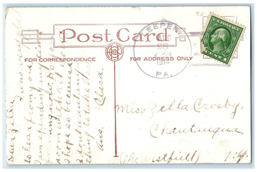 1914 Greetings From Leeper Pennsylvania PA Pennant Antique Posted Postcard
