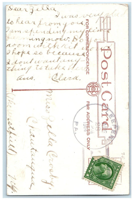 1914 Greetings From Leeper Pennsylvania PA Pennant Antique Posted Postcard
