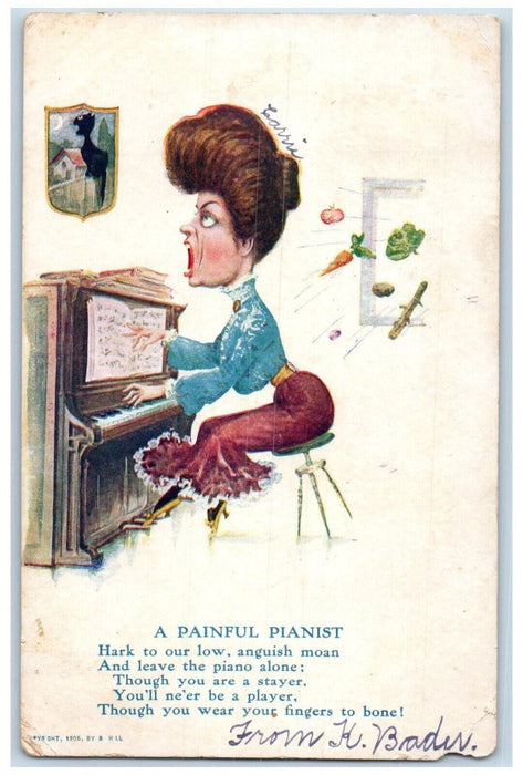 1907 Woman Playing Piano Painful Pianist Southington Connecticut CT Postcard