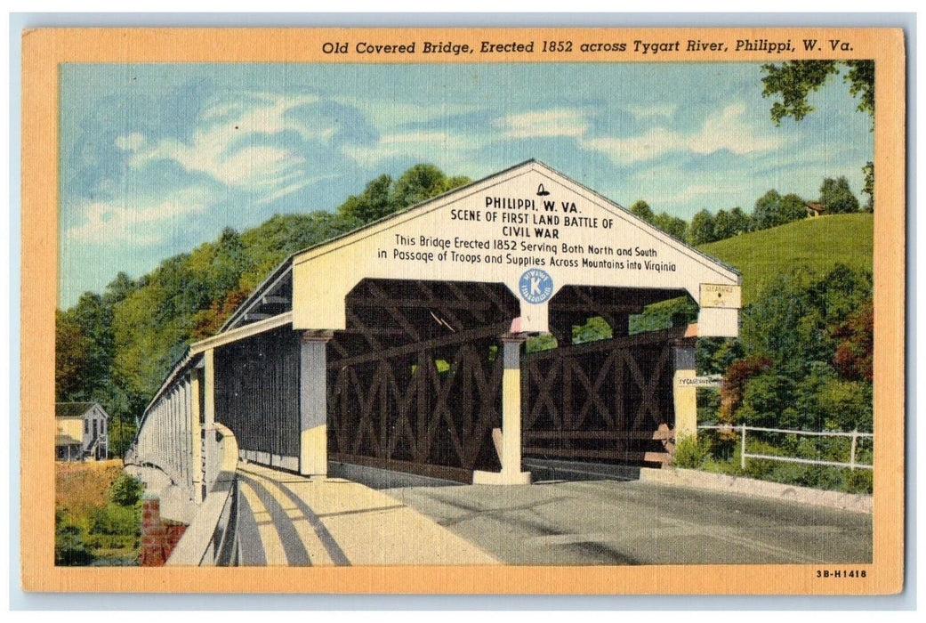 Old Covered Bridge Across Tygart River Philippi West Virginia WV  Postcard