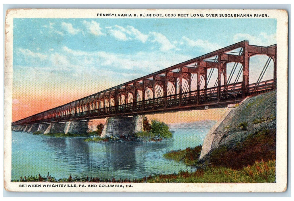 1921 Pennsylvania R.R Railroad Bridge  Susquehanna River Columbia PA Postcard