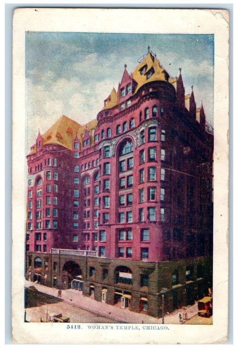 1909 Woman Temple Building Exterior Street Scene Chicago Illinois IL Postcard