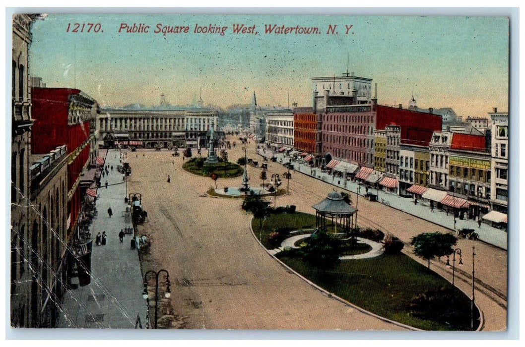 Public Square Looking West Monument Garden Park Watertown New York NY Postcard