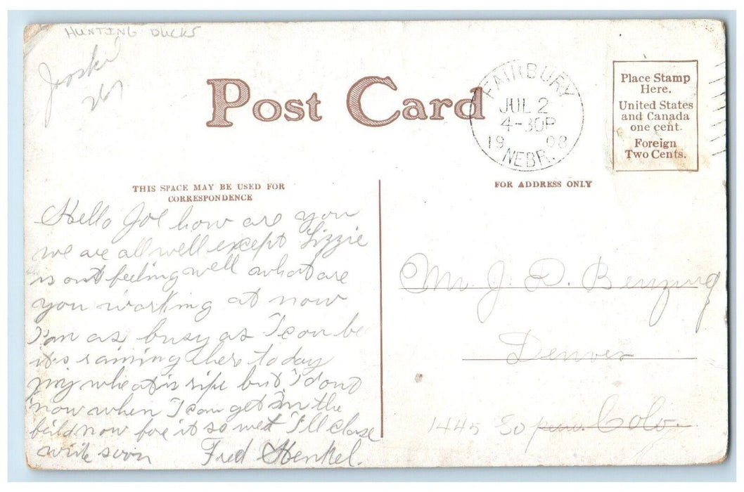 c1910's Man Hunting Ducks Shooting River Fairbury Nebraska NE Antique Postcard