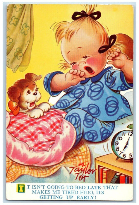1967 Little Kid Sleepy Getting Up Early Cute Dog Fido Taylor Tot Posted Postcard