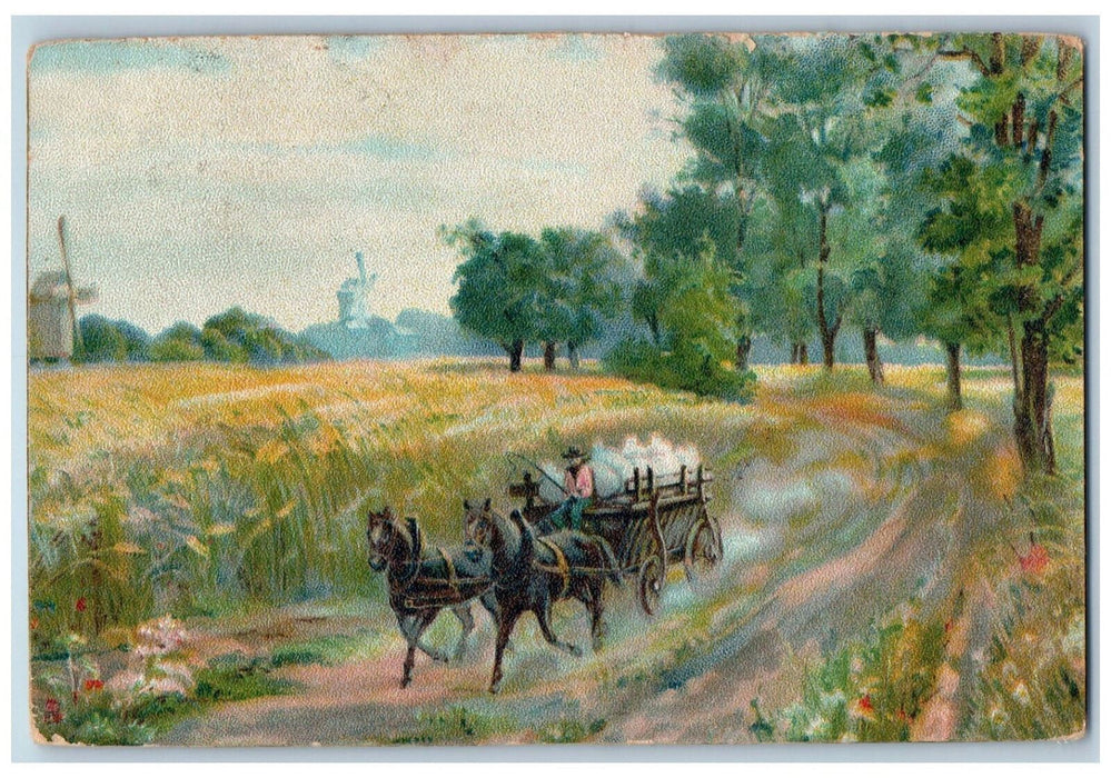 1903 Horse Carriage Bottle Delivery Continental Tuck Art Antique Postcard