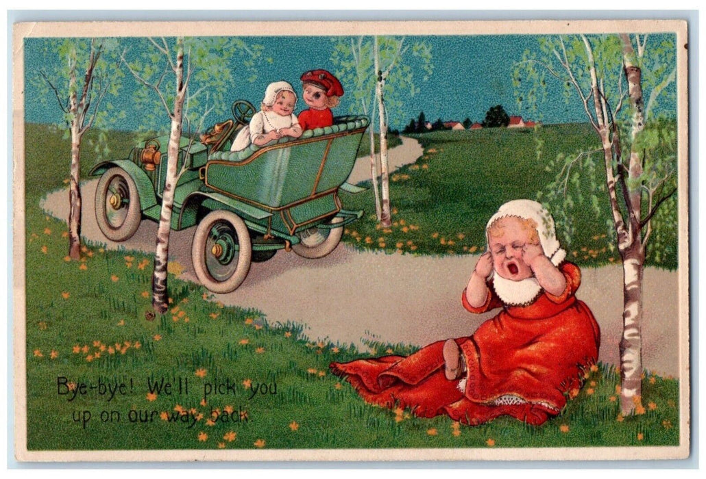1909 Little Kid Crying Car Will Pick You Up On Our Way Back Syracuse NY Postcard