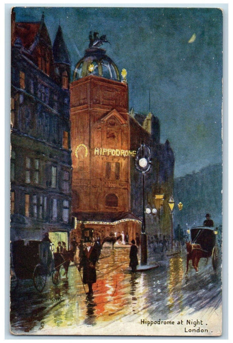 c1910 Hippodrome at Night London England Oilette Tuck Art Antique Postcard