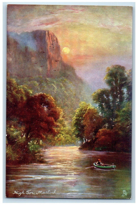 c1910 Sunset Boat High Tor Matlock Derbyshire England Oilette Tuck Art Postcard