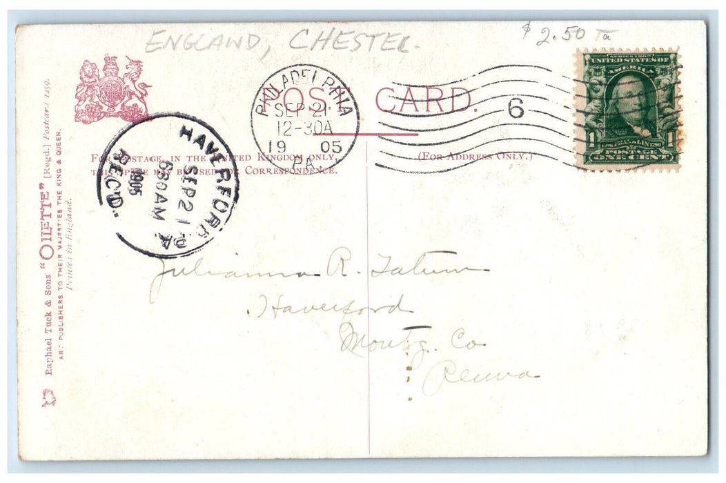 1905 Chester The Cathedral from Werburgh Street Oilette Tuck Art Postcard