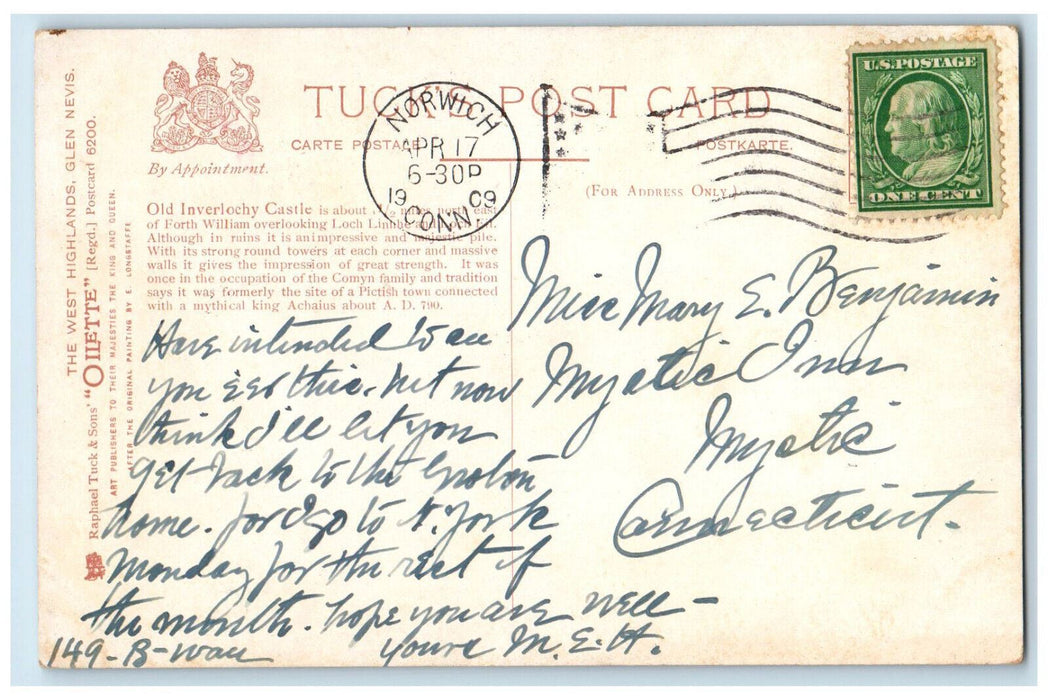 1909 Old Inverlochy Castle Buffalo Glen Nevis Oilette Tuck Art Postcard