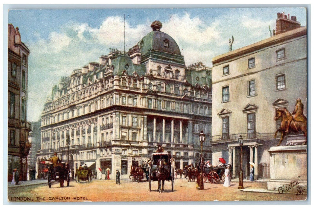 c1910 Horse Carriage The Carlton Hotel London, England Oilette Tuck Art Postcard