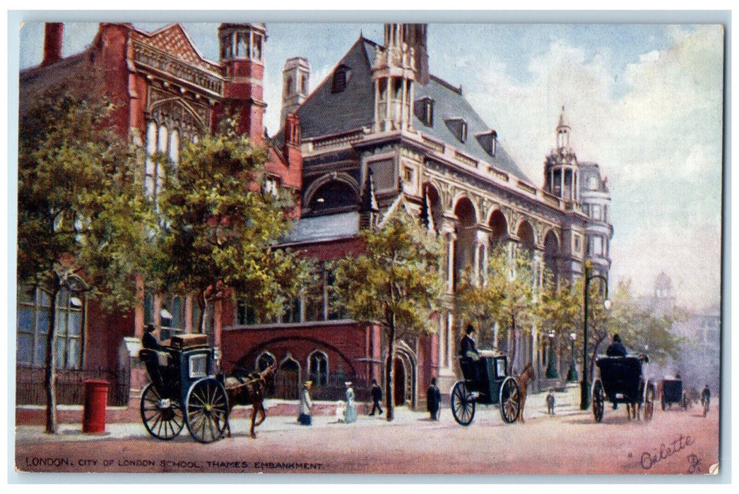 c1910 City of London School Thames Embankment England Oilette Tuck Art Postcard