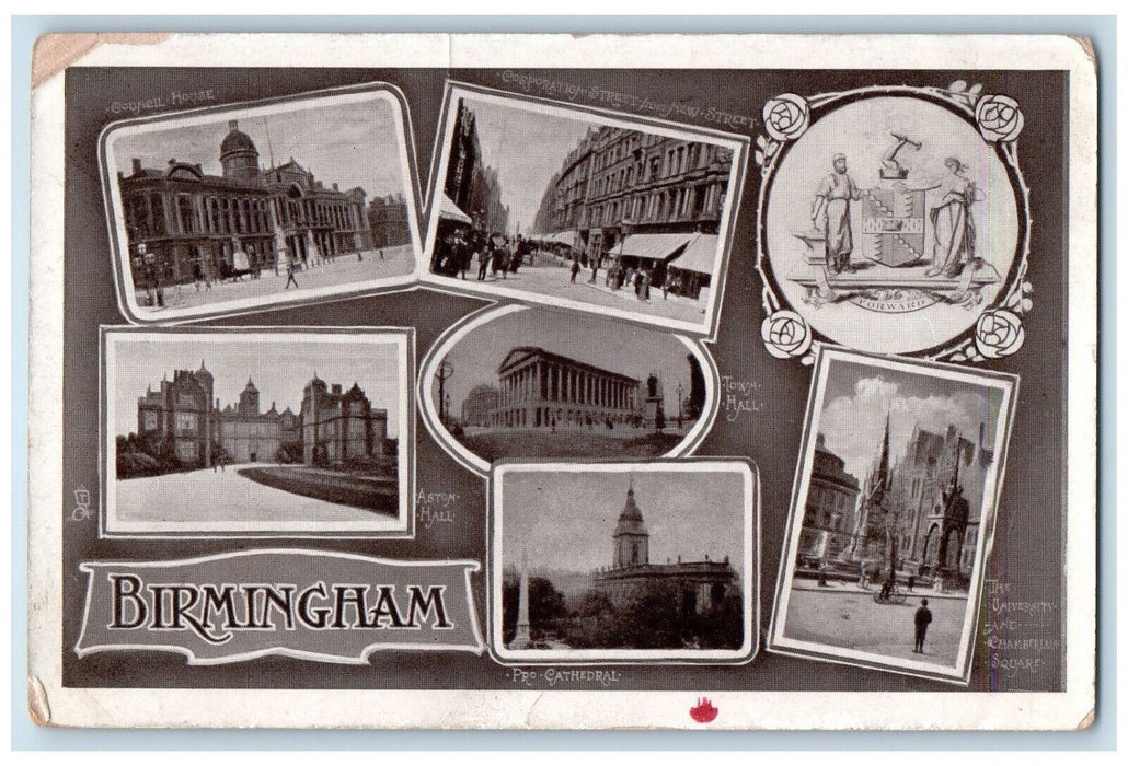 1907 Birmingham England Multiview of Places Glosso Tuck Art Postcard