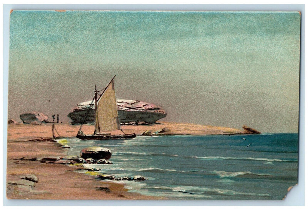 c1910 Big Rock Boat Sand Beach Post Cards O'er Hill and Dale Tuck Art Postcard