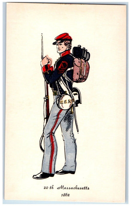 c1930's 20th Massachusetts Military Soldier USA Unposted Vintage Postcard