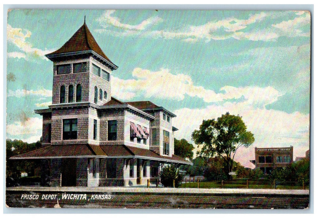Frisco Depot Station Wichita Kansas KS, Frisco Freight Office Scene Postcard
