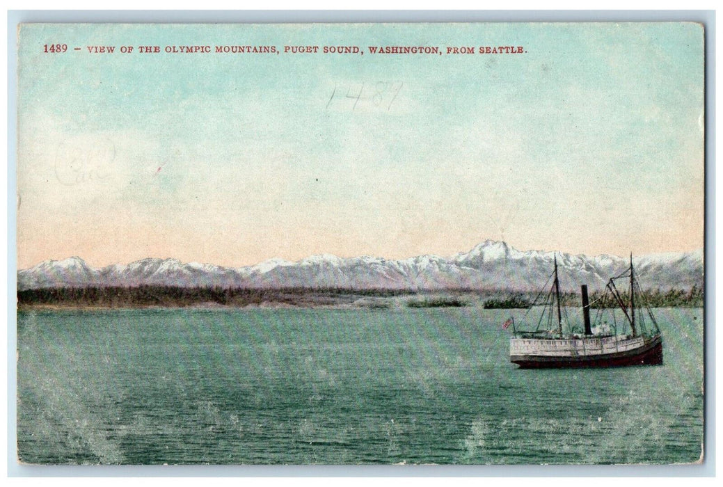 View Of The Olympic Mountains Puget Sound Ship Seattle Washington WA Postcard