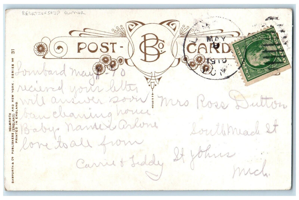 1910 Colonel Cigarette Smoke Relationship Humor Bamforth Posted Antique Postcard