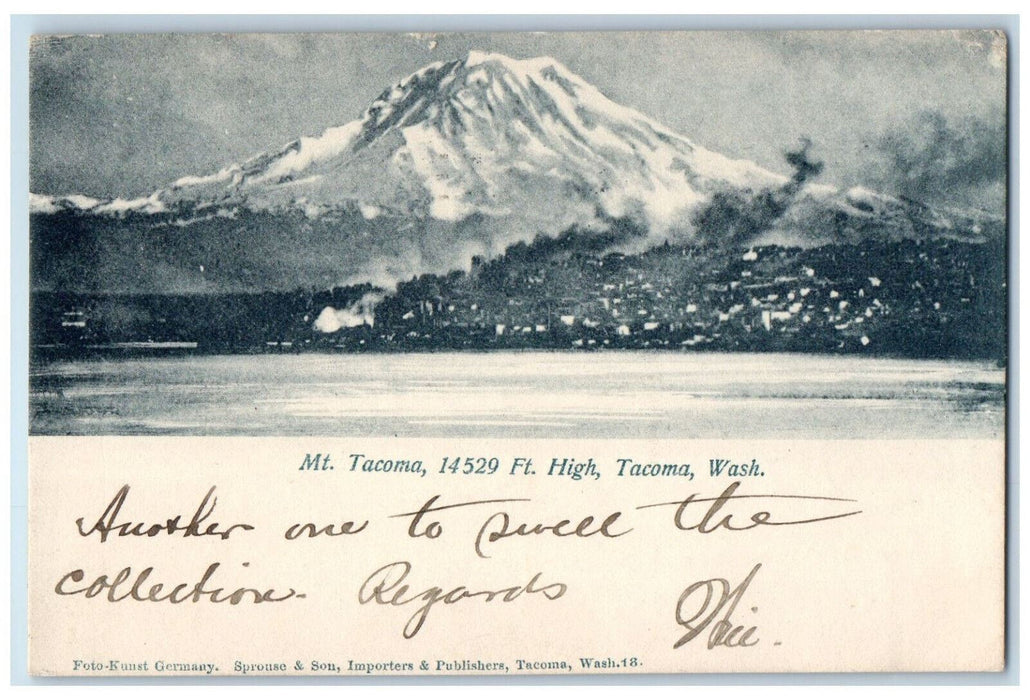 1907 View Of Mt. Tacoma 14529 Ft. High Tacoma Washington WA Antique Postcard