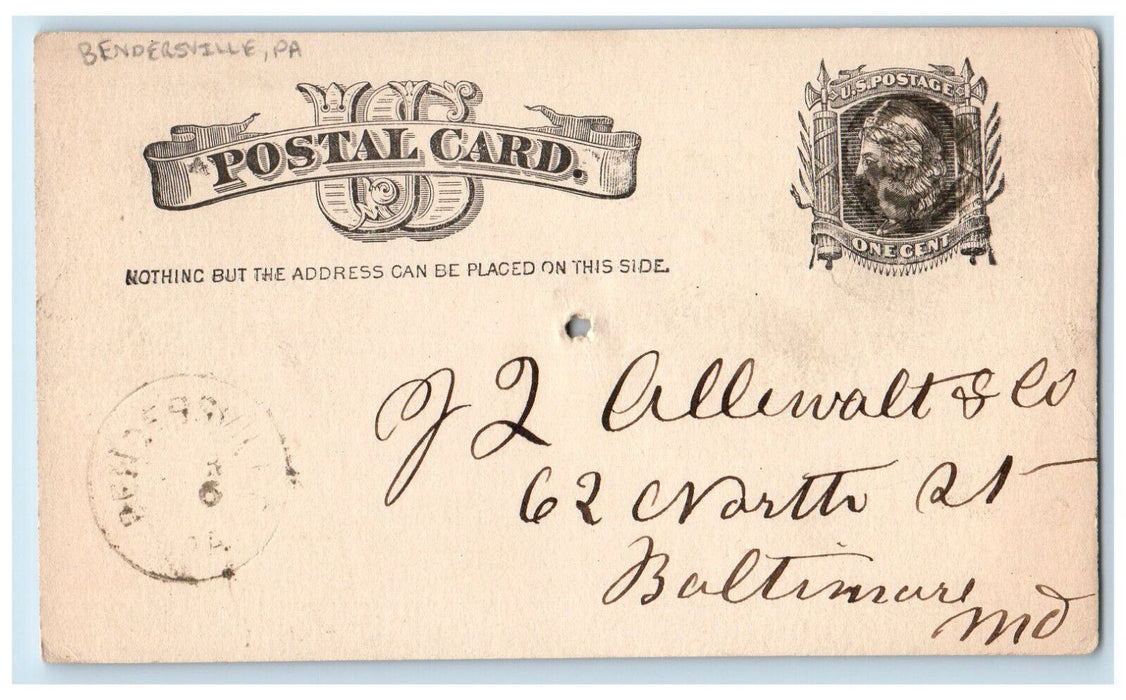 1883 J. Allewalt & Co. Bendersville Pennsylvania PA Baltimore MD Postal Card