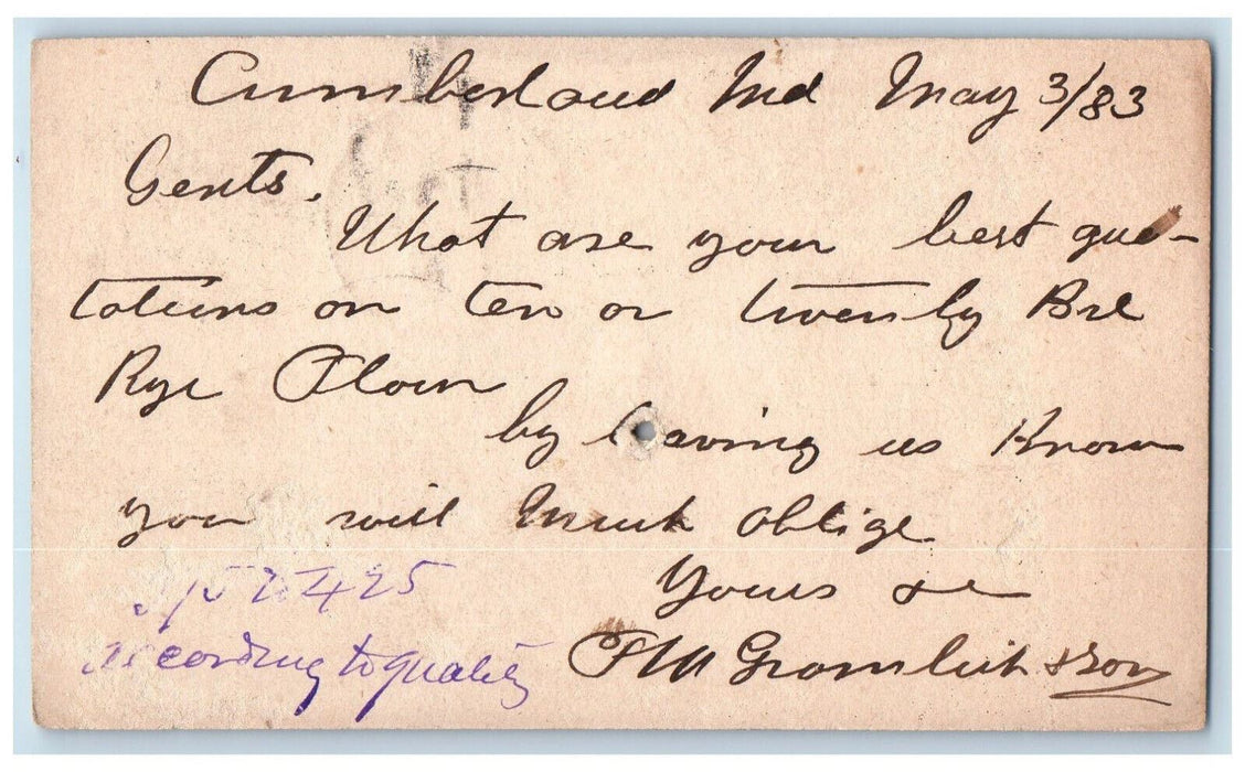 1883 J Allewalt & Co. Baltimore MD Cumberland Maryland MD Posted Postal Card