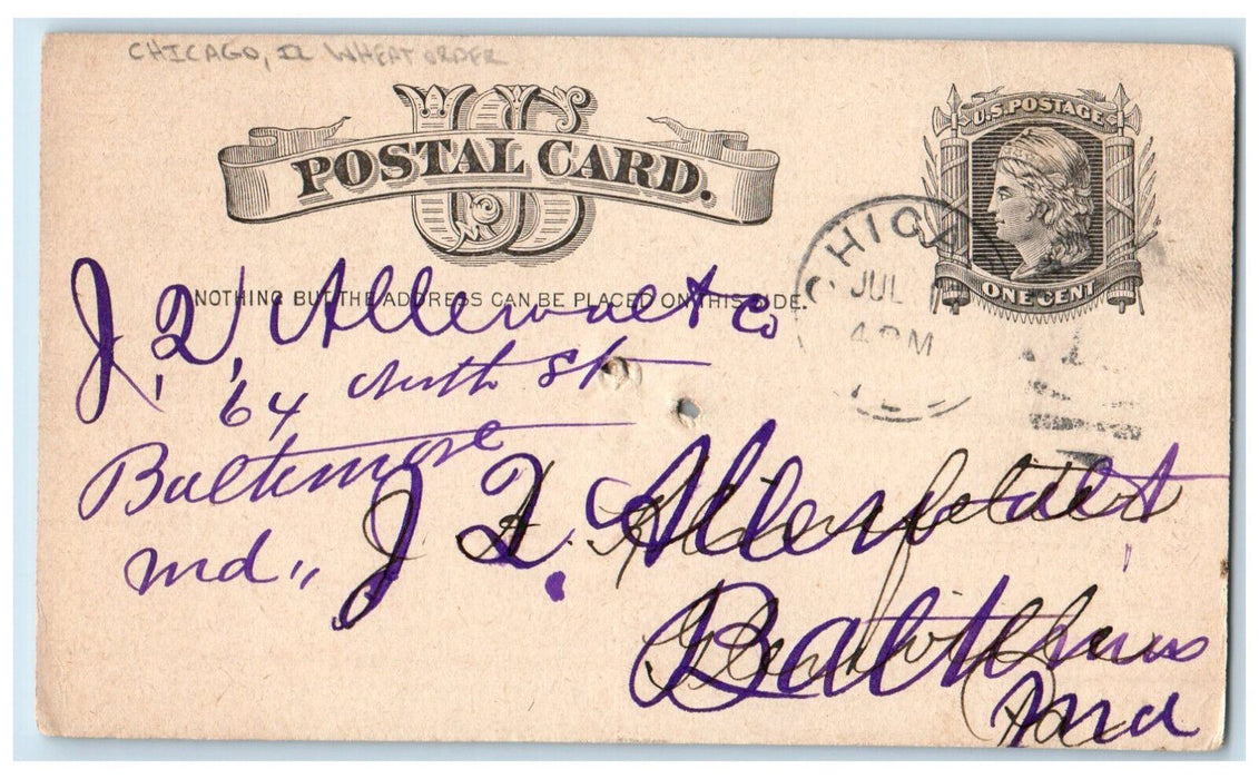 1883 W.T. Soule & Co. Wheat Order Chicago Illinois IL Antique Postal Card