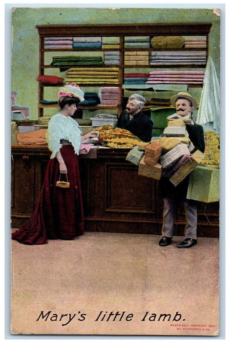 1912 Woman Shopping Mary's Little Lamb Jackson Michigan MI Bamforth Postcard