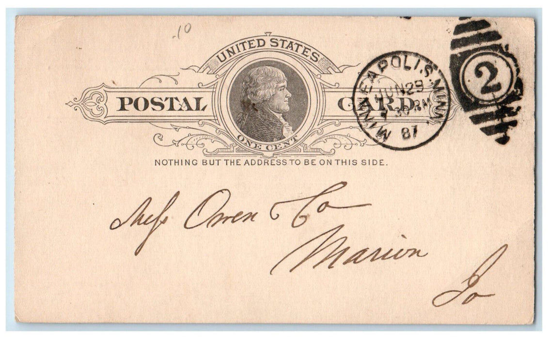 1887 Whiting & Carlisle Minneapolis Minnesota MN Posted Postal Card