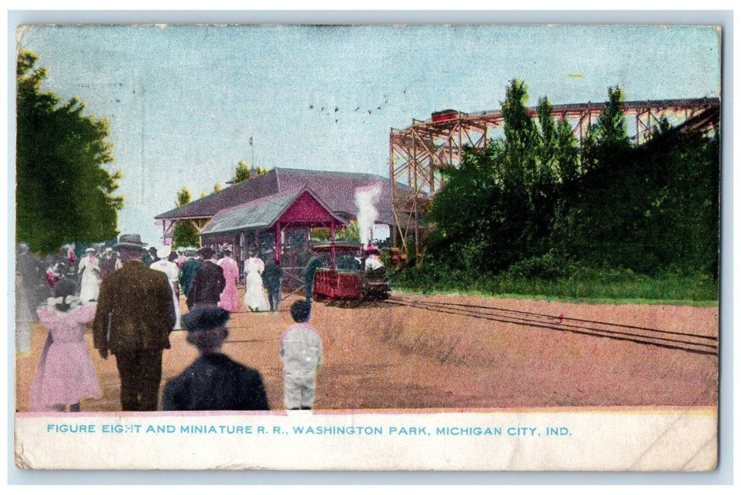 1909 Figure Eight Miniature RR Washington Park Michigan City Indiana ID Postcard